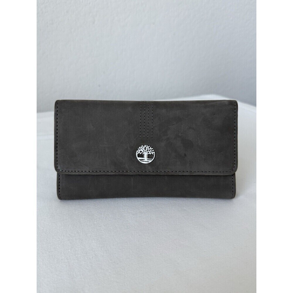 Timberland Women's Leather RFID Flap Wallet Clutch Organizer‎ Gray Leather